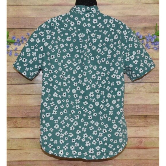 Old Navy Button Shirt Men’s L Green Floral Built In Flex Slim Fit Cotton Beach - Picture 4 of 8